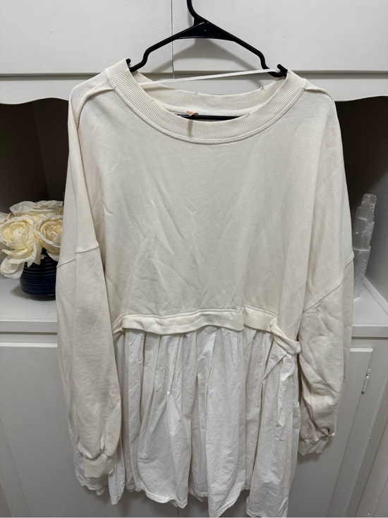 Free People Dresses & Skirts - Free People Cream Layered Peplum Sweatshirt Dress